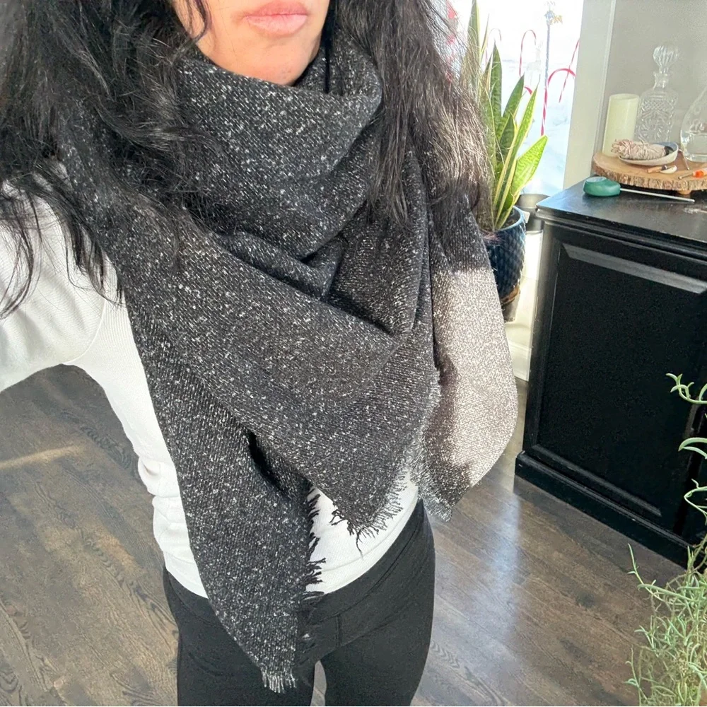Elegant Black large square scarf/wrap with slightly fringed edge